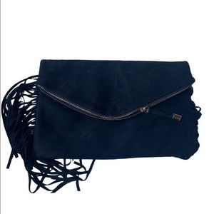 Cato Faux Suede Fringed Clutch Bag black
